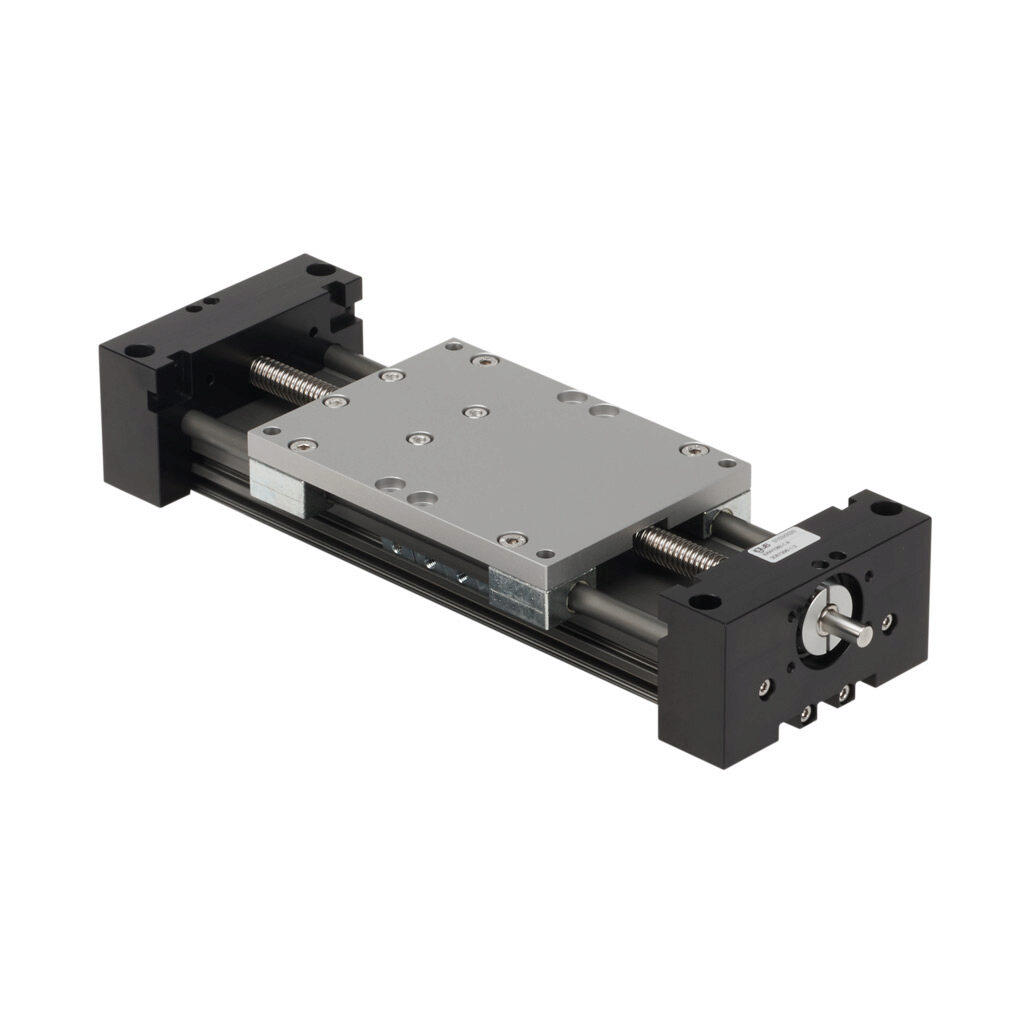 SAW1080-1-A - igus drylin series linear actuator assembly, W1080 twin rail, 108mm wide, 100mm travel, lead screw, 25mm pitch, hard-anodized aluminum rail.
