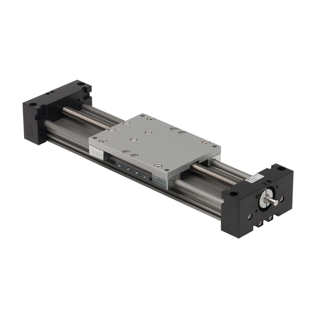 SAW1080-2-A - igus drylin series linear actuator assembly, W1080 twin rail, 108mm wide, 200mm travel, lead screw, 25mm pitch, hard-anodized aluminum rail.