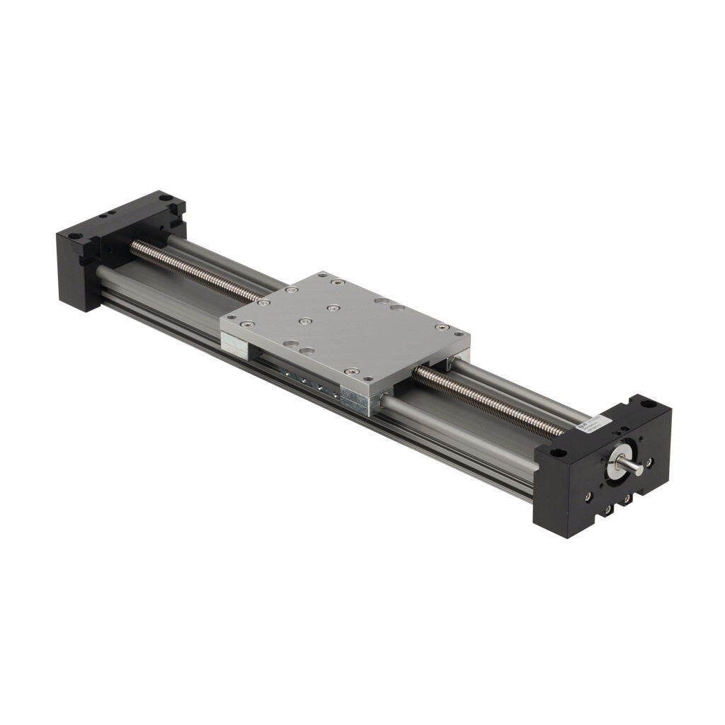 SAW1080-3-A - igus drylin series linear actuator assembly, W1080 twin rail, 108mm wide, 300mm travel, lead screw, 25mm pitch, hard-anodized aluminum rail.