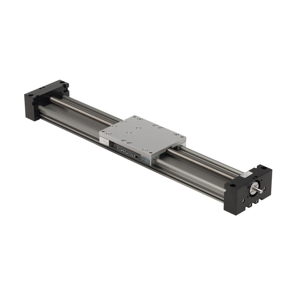 SAW1080-4-A - igus drylin series linear actuator assembly, W1080 twin rail, 108mm wide, 400mm travel, lead screw, 25mm pitch, hard-anodized aluminum rail.