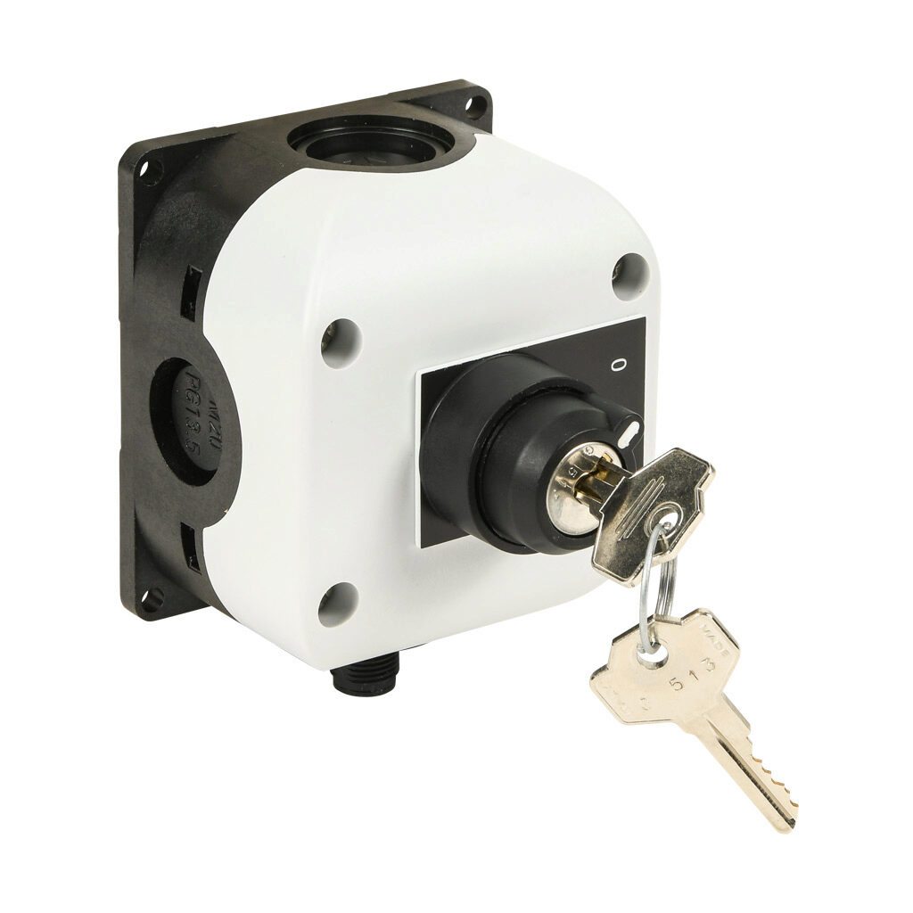 SB114-061-G-M - Comepi control station, polycarbonate, (1) key switch, key-operated, 2-position, black, maintained, (1) N.O. contact(s). Requires 5-pin female M12 cable.