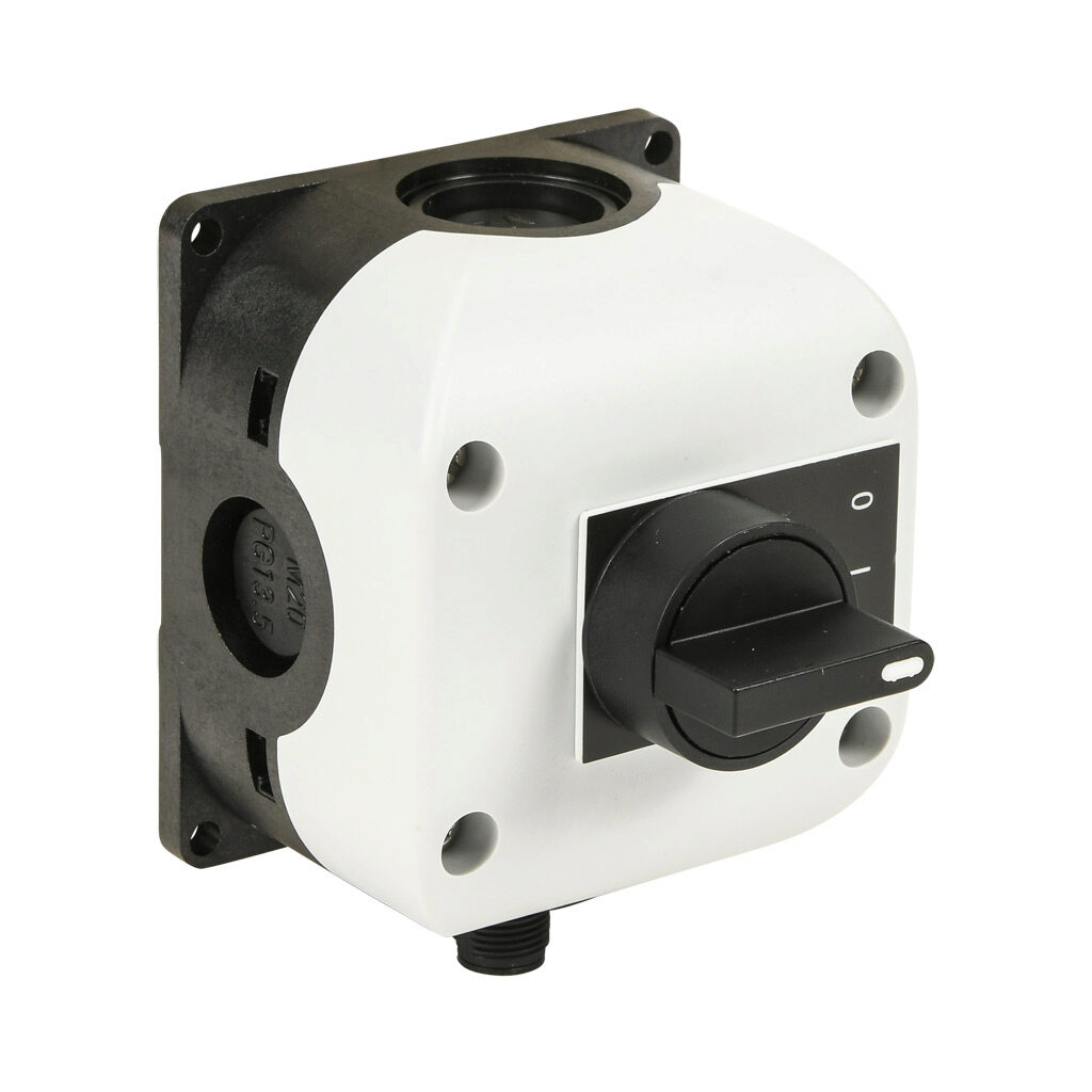 SB114-073-G-M - Comepi control station, polycarbonate, (1) selector switch, knob, 3-position, black, maintained, (2) N.O. contact(s). Requires 5-pin female M12 cable.