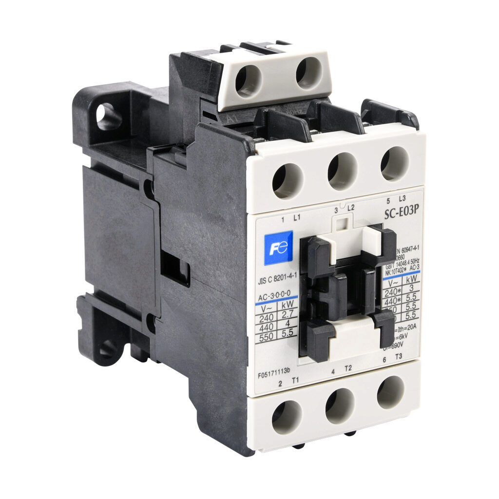 SC-E03P-110VAC - Fuji Electric SC-E03P series IEC contactor, 12A, (3) N.O. power poles, 120 VAC (60Hz)/110 VAC (50Hz) coil voltage.