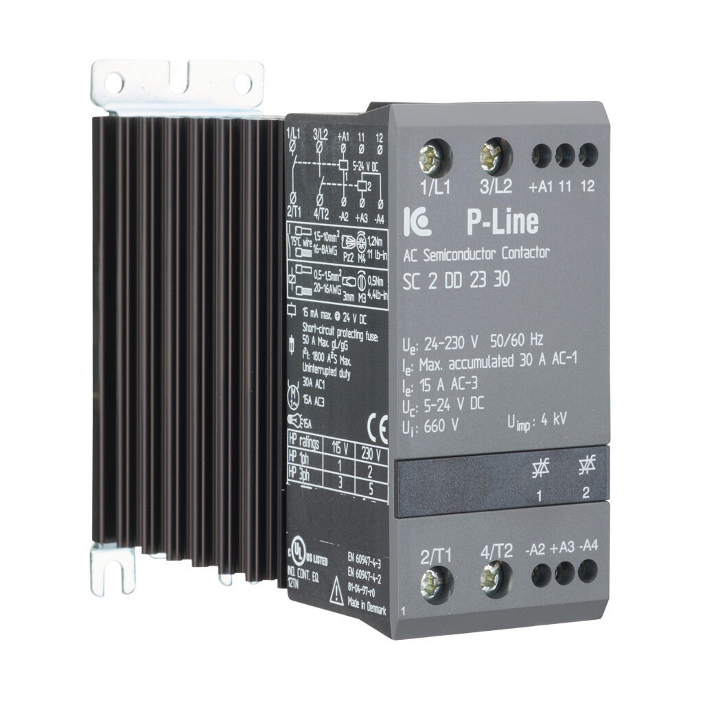 SC2DD2330 - Eltwin SC2 series solid state contactor, 30A, (2) N.O. SCR switched power poles, 12-230 VAC (50/60Hz) operating voltage, 5-24 VDC coil voltage.