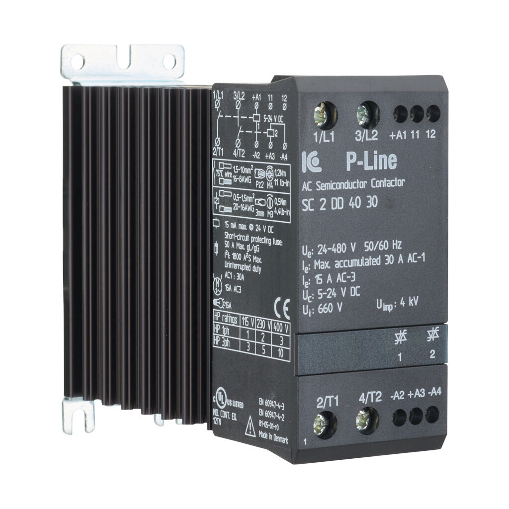 SC2DD4030 - Eltwin SC2 series solid state contactor, 30A, (2) N.O. SCR switched power poles, 24-480 VAC (50/60Hz) operating voltage, 5-24 VDC coil voltage.