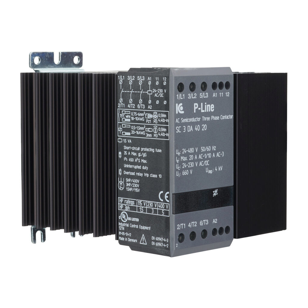 SC3DA4020 - Eltwin SC3 series solid state contactor, 20A, (3) N.O. SCR switched power poles, 24-480 VAC (50/60Hz) operating voltage, 24-230 VAC/VDC coil voltage.