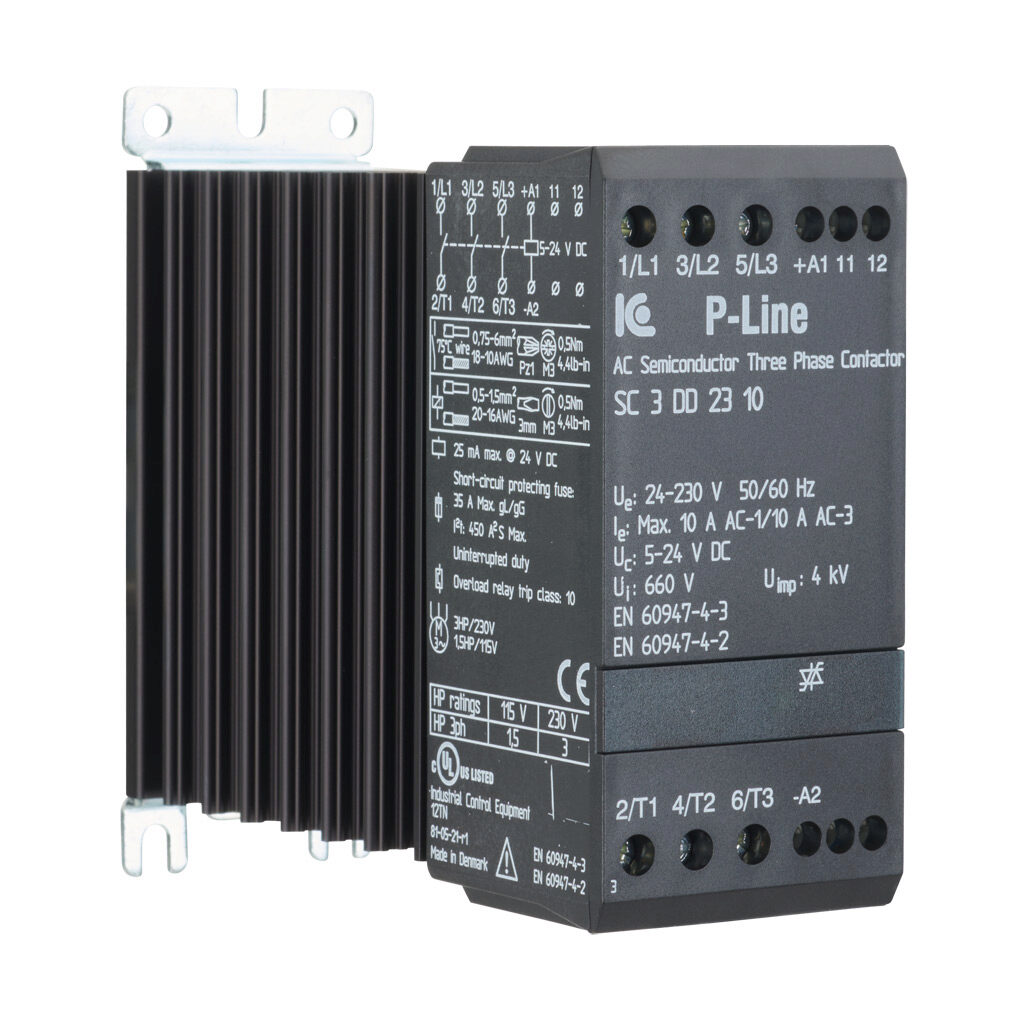 SC3DD2310 - Eltwin SC3 series solid state contactor, 10A, (3) N.O. SCR switched power poles, 12-230 VAC (50/60Hz) operating voltage, 5-24 VDC coil voltage.