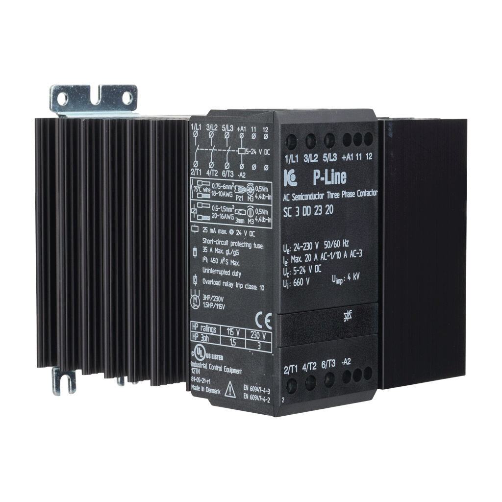 SC3DD2320 - Eltwin SC3 series solid state contactor, 20A, (3) N.O. SCR switched power poles, 12-230 VAC (50/60Hz) operating voltage, 5-24 VDC coil voltage.