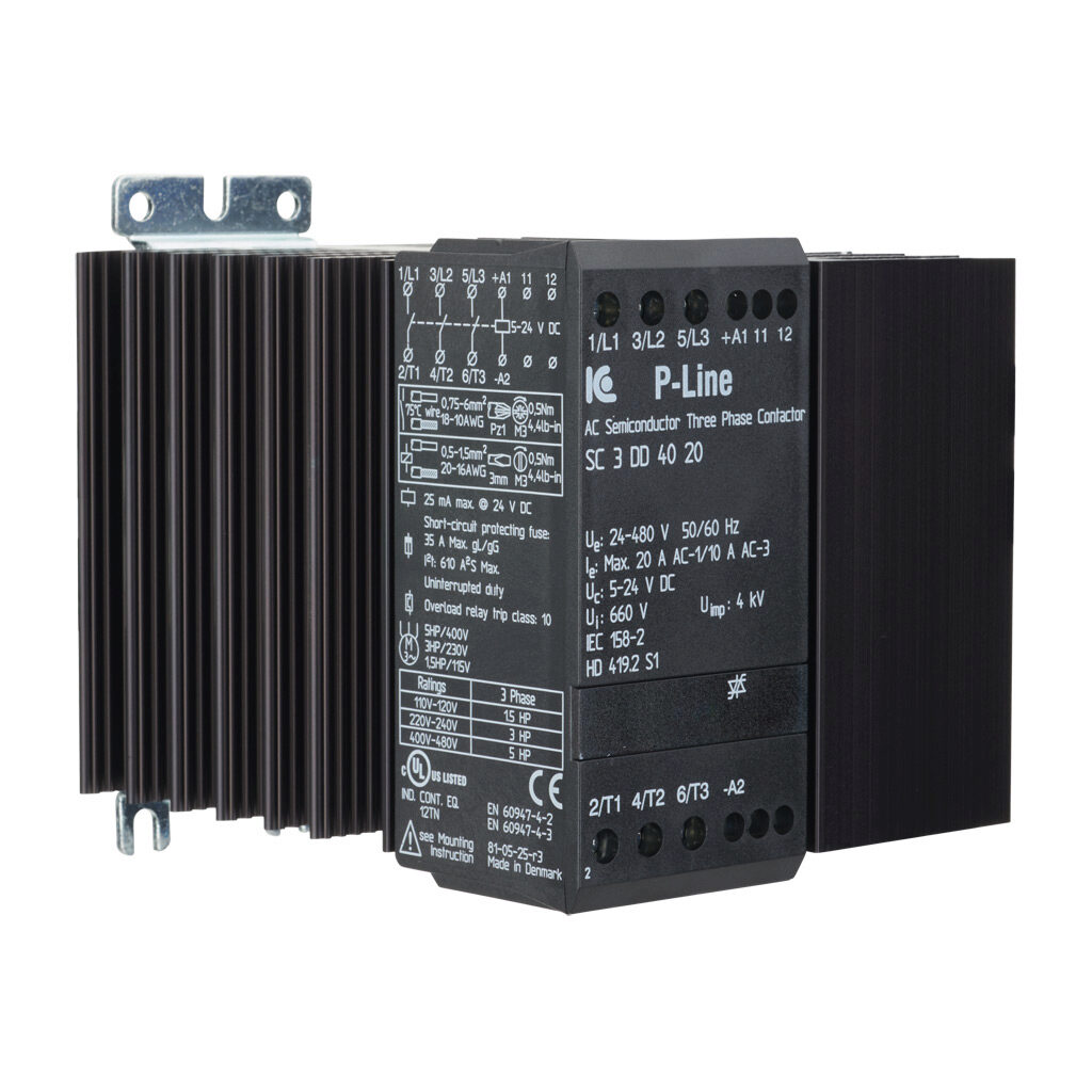 SC3DD4020 - Eltwin SC3 series solid state contactor, 20A, (3) N.O. SCR switched power poles, 24-480 VAC (50/60Hz) operating voltage, 5-24 VDC coil voltage.