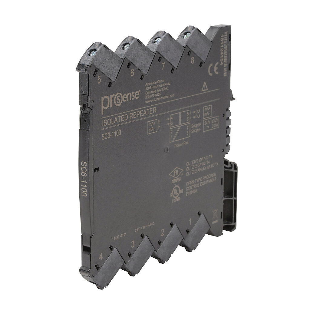 SC6-1100 - ProSense signal conditioner, isolated, Input: 1-channel, current, 0-20 mA, Output: 1-channel, current, 0-20 mA, 24 VDC operating voltage, 35mm DIN rail mount.