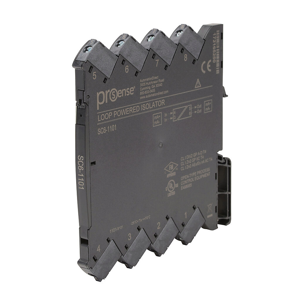 SC6-1101 - ProSense signal conditioner, isolated, Input: 1-channel, loop powered current, 0-20 mA, Output: 1-channel, current, 0-20 mA, 35mm DIN rail mount.