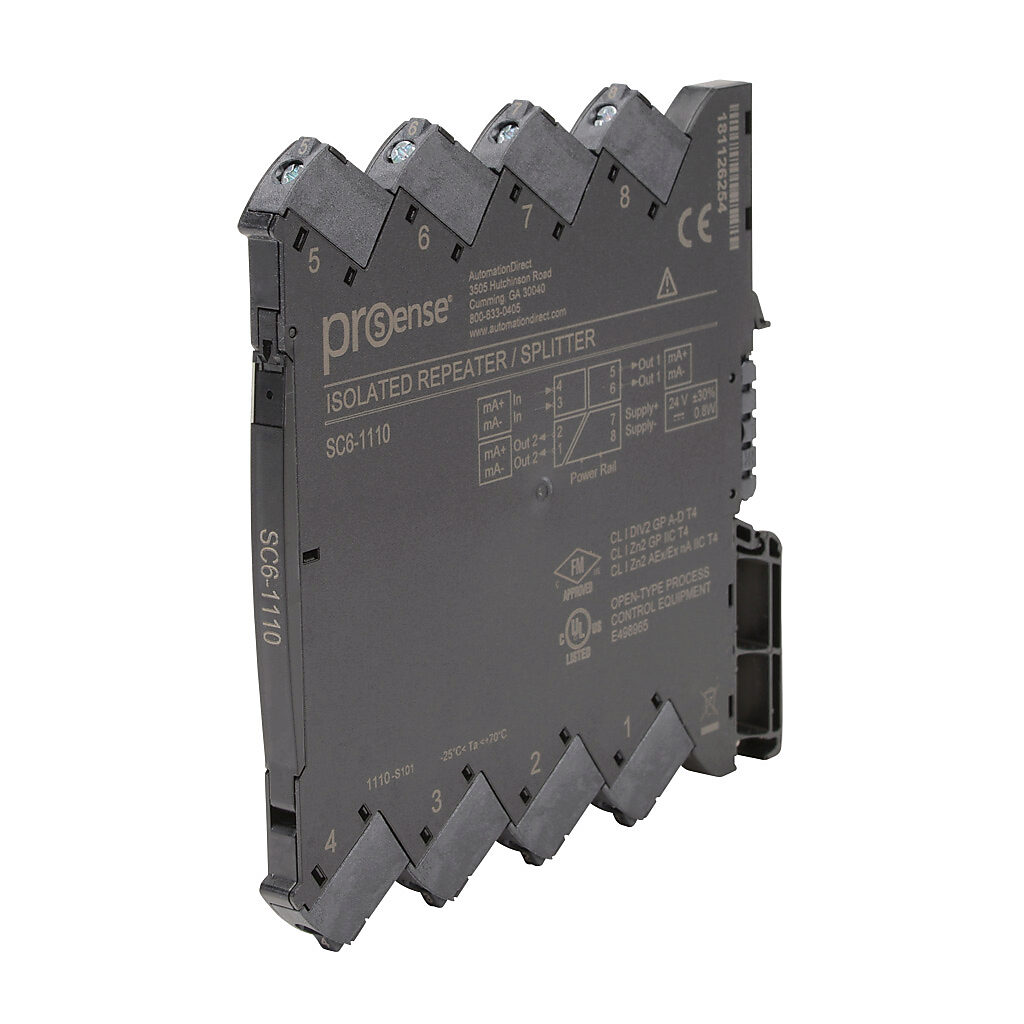 SC6-1110 - ProSense signal conditioner, isolated, Input: 1-channel, current, Output: 2-channel, current, 24 VDC operating voltage, 35mm DIN rail mount.