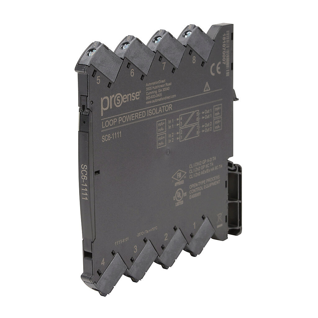 SC6-1111 - ProSense signal conditioner, isolated, Input: 2-channel, loop powered current, Output: 2-channel, current, 35mm DIN rail mount.