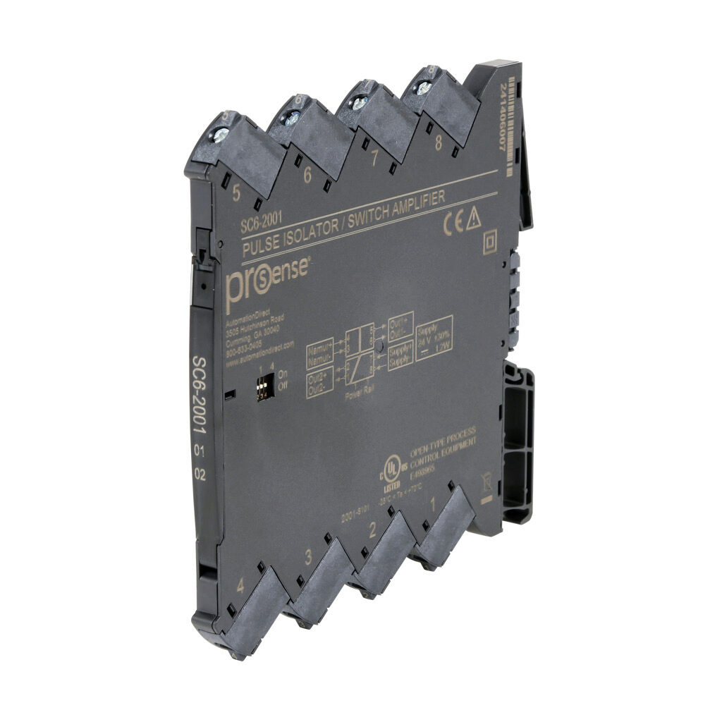 SC6-2001 - ProSense signal conditioner, isolated, Input: 1-channel, NAMUR sensor/NPN/dry contact, Output: 2-channel, NPN, 24 VDC operating voltage, 35mm DIN rail mount.