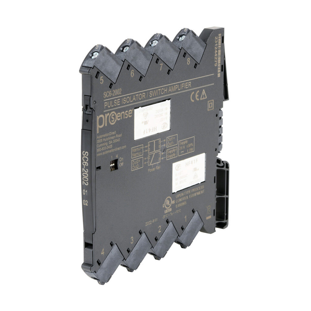 SC6-2002 - ProSense signal conditioner, isolated, Input: 1-channel, NAMUR sensor/NPN/dry contact, Output: 2-channel, relay, 24 VDC operating voltage, 35mm DIN rail mount.