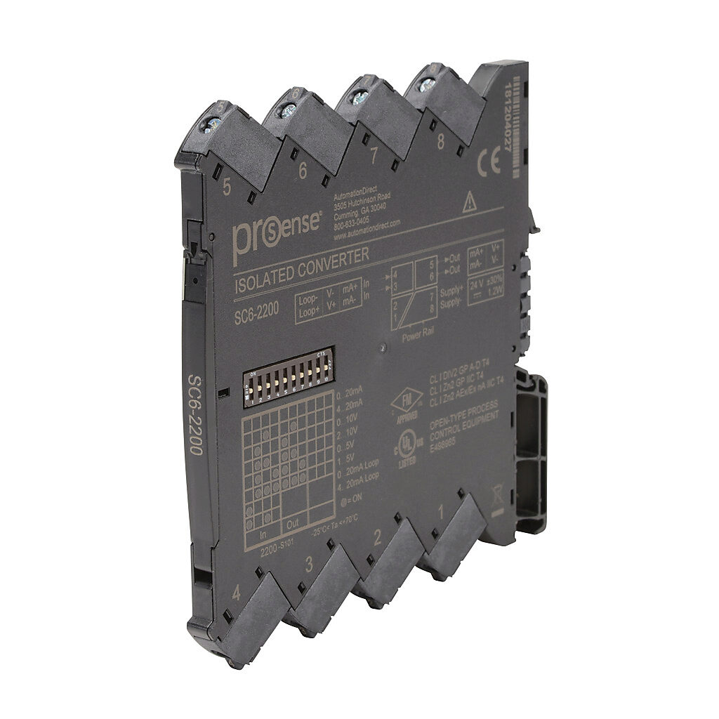 SC6-2200 - ProSense signal conditioner, isolated, Input: 1-channel, current/voltage, Output: 1-channel, current/voltage, 24 VDC operating voltage, 35mm DIN rail mount.