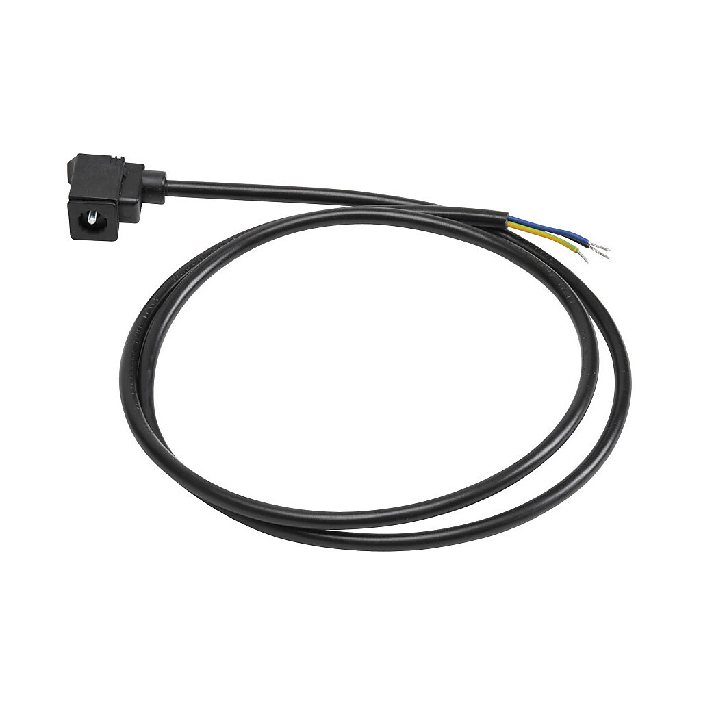 SC8-1 - NITRA solenoid valve cable, 8mm DIN 43650 Form C molded connector to 3-wire pigtail, 230 VAC/VDC, 18 AWG, PVC jacket, 3.2ft/1m cable length.