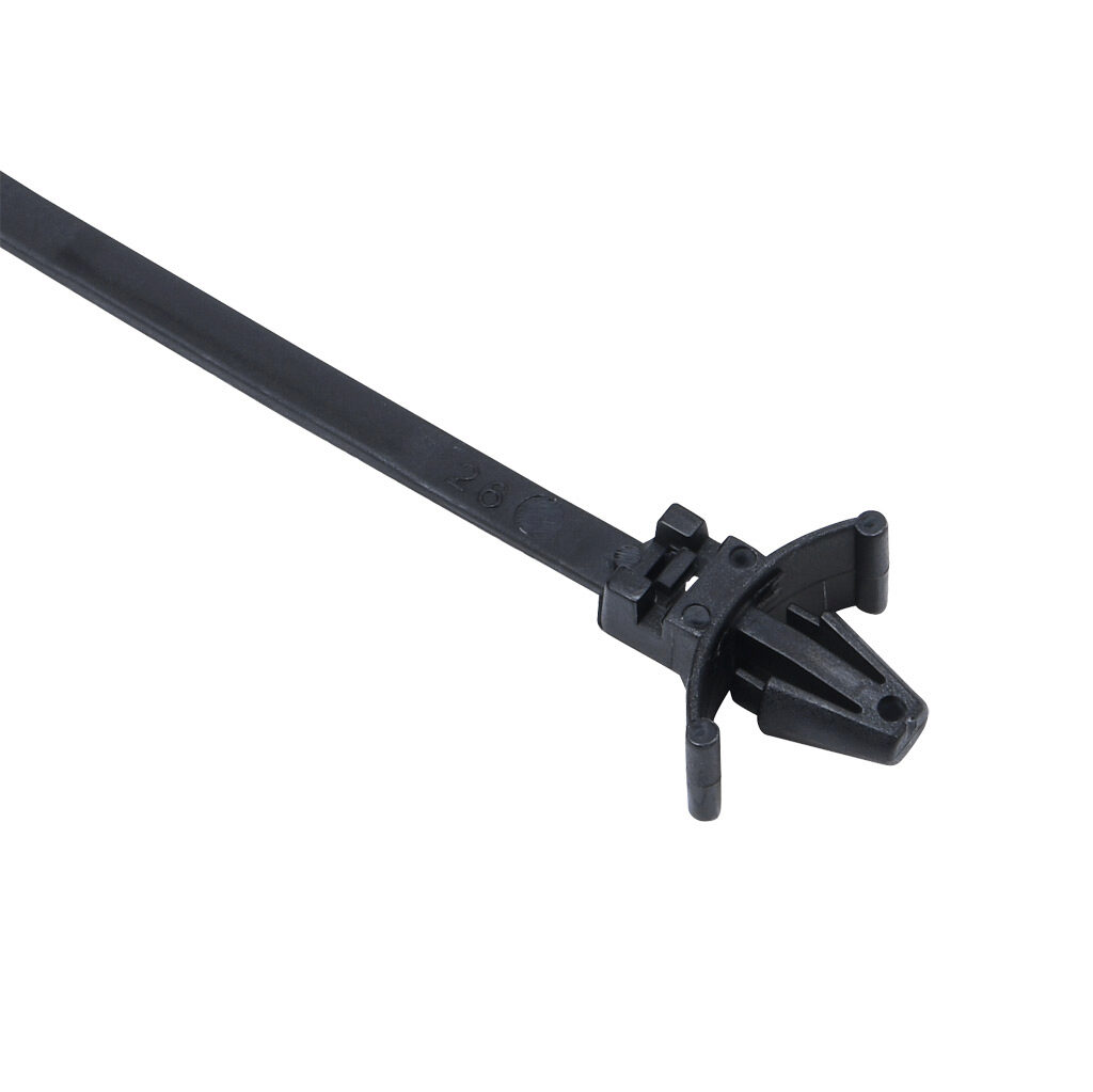 SCA.3.210 - SapiSelco winged push in panel cable tie, general purpose, nylon 6.6, 5.51in length, 0.14in width, 33lb tensile strength, 1.26in maximum bundle diameter, black. Package of 100.