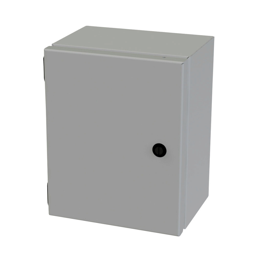 SCE-10086ELJ - Saginaw Enviroline Junction series enclosure, NEMA 3R/4/12/13, 10 x 8 x 6in (HxWxD), wall mount, carbon steel, ANSI 61 gray, powder coat finish, single-door, 1/4-turn semi-flush latch.