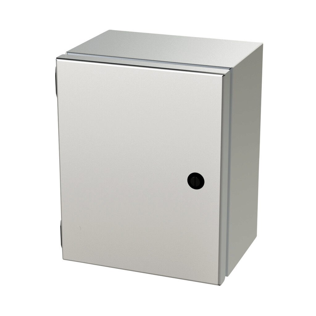 SCE-10086ELJSS - Saginaw Enviroline Junction series enclosure, NEMA 3R/4/4X/12/13, 10 x 8 x 6in (HxWxD), wall mount, 304 stainless steel, #4 brush finish, single-door, 1/4-turn semi-flush latch.