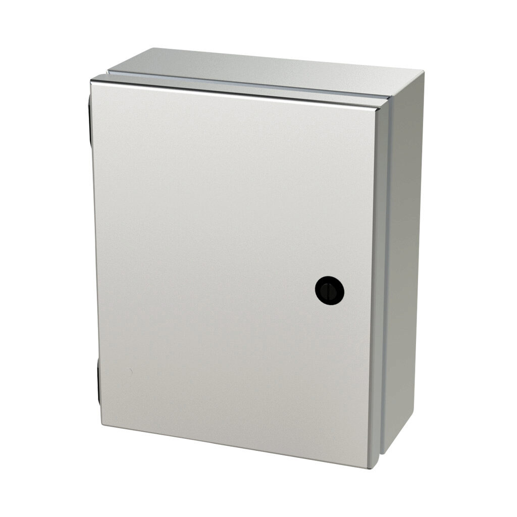 SCE-1008ELJSS6 - Saginaw Enviroline Junction series enclosure, NEMA 3R/4/4X/12/13, 10 x 8 x 4in (HxWxD), wall mount, 316L stainless steel, #4 brush finish, single-door, 1/4-turn semi-flush latch.