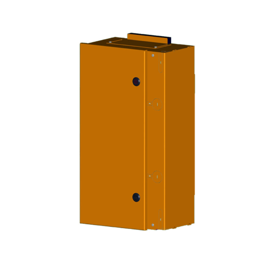 SCE-100AFSD - Saginaw add-on disconnect enclosure, NEMA 1, left or right flange, 22 x 12 x 7in (HxWxD), internal mount, carbon steel, orange, powder coat finish, single-door, spring-loaded 1/4-turn.