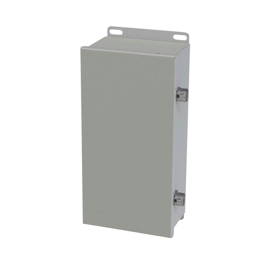 SCE-12064CHNF - Saginaw enclosure, NEMA 3R/4/12/13, 12 x 6 x 4in (HxWxD), wall mount, carbon steel, ANSI 61 gray, powder coat finish, single-door, stainless steel clamps.