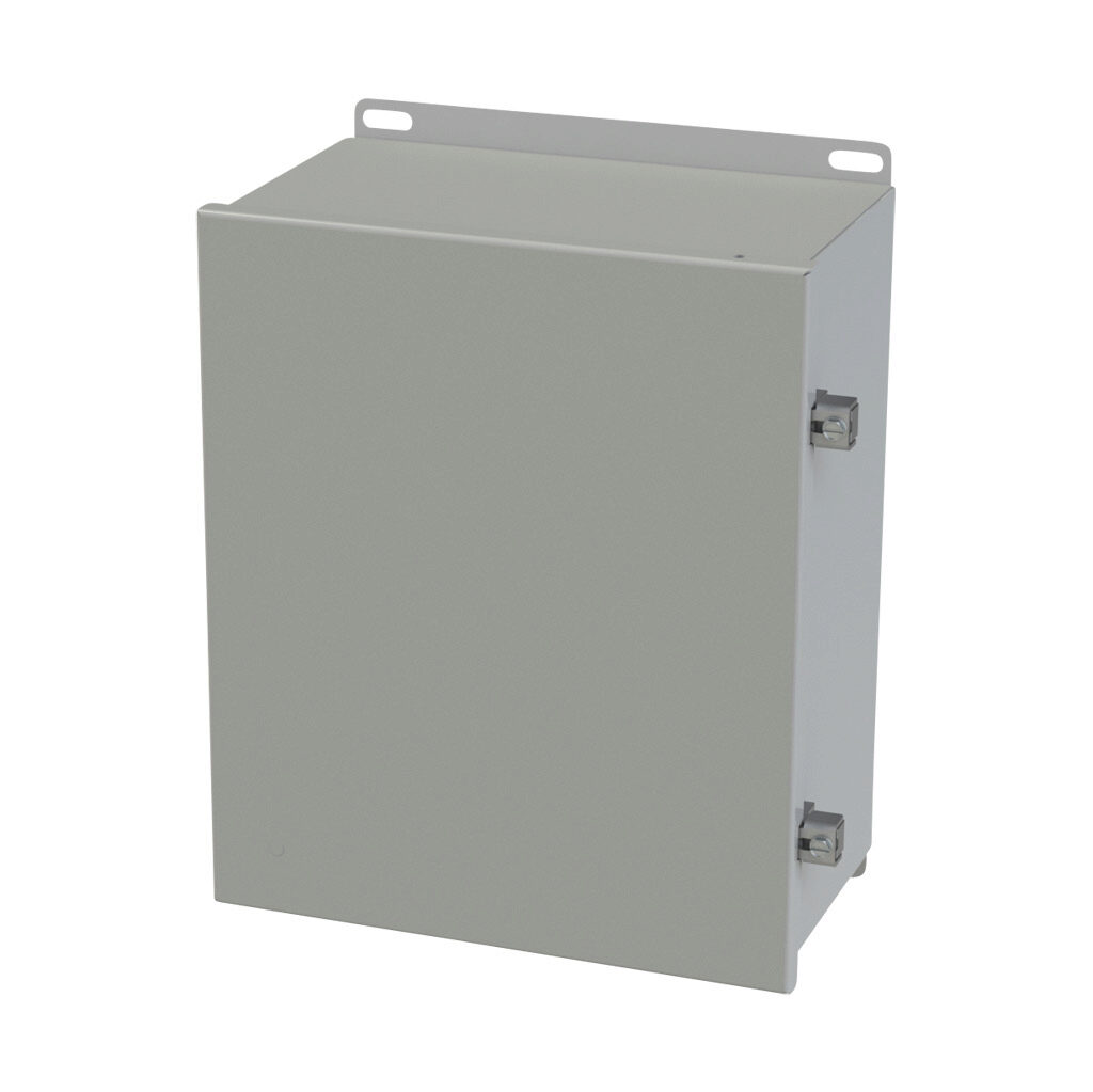 SCE-12106CHNF - Saginaw enclosure, NEMA 3R/4/12/13, 12 x 10 x 6in (HxWxD), wall mount, carbon steel, ANSI 61 gray, powder coat finish, single-door, stainless steel clamps.