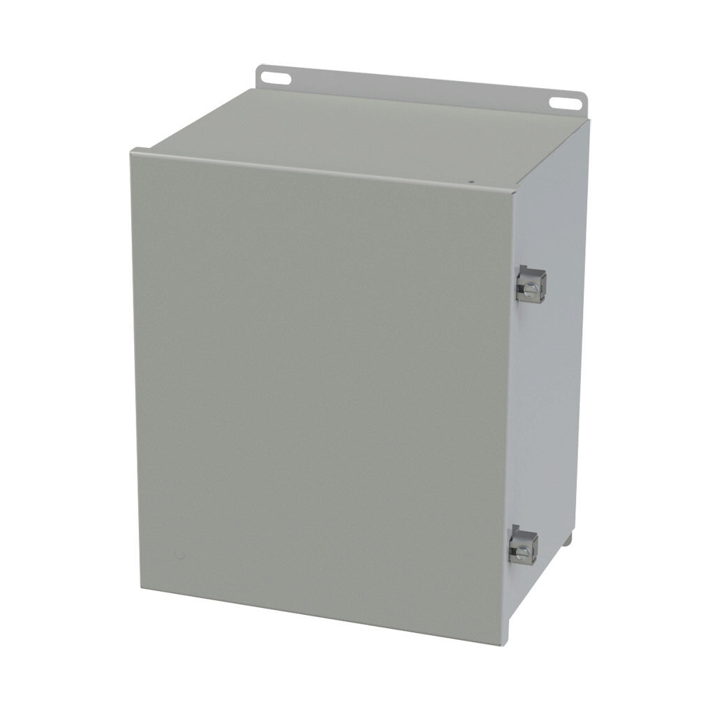 SCE-12108CHNF - Saginaw enclosure, NEMA 3R/4/12/13, 12 x 10 x 8in (HxWxD), wall mount, carbon steel, ANSI 61 gray, powder coat finish, single-door, stainless steel clamps.