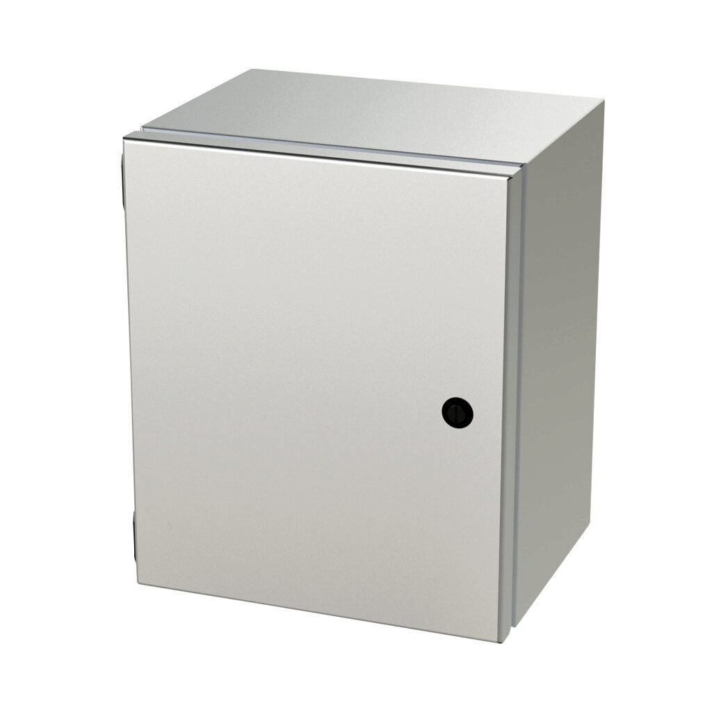SCE-12108ELJSS6 - Saginaw Enviroline Junction series enclosure, NEMA 3R/4/4X/12/13, 12 x 10 x 8in (HxWxD), wall mount, 316L stainless steel, #4 brush finish, single-door, 1/4-turn semi-flush latch.
