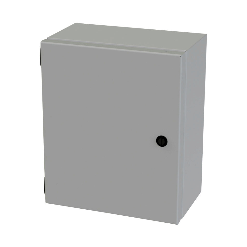 SCE-1210ELJ - Saginaw Enviroline Junction series enclosure, NEMA 3R/4/12/13, 12 x 10 x 6in (HxWxD), wall mount, carbon steel, ANSI 61 gray, powder coat finish, single-door, 1/4-turn semi-flush latch.