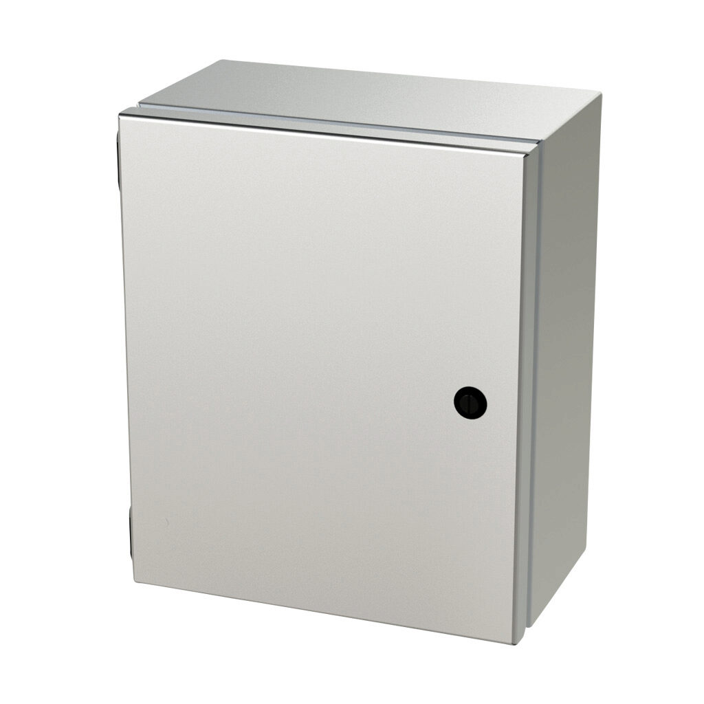 SCE-1210ELJSS - Saginaw Enviroline Junction series enclosure, NEMA 3R/4/4X/12/13, 12 x 10 x 6in (HxWxD), wall mount, 304 stainless steel, #4 brush finish, single-door, 1/4-turn semi-flush latch.