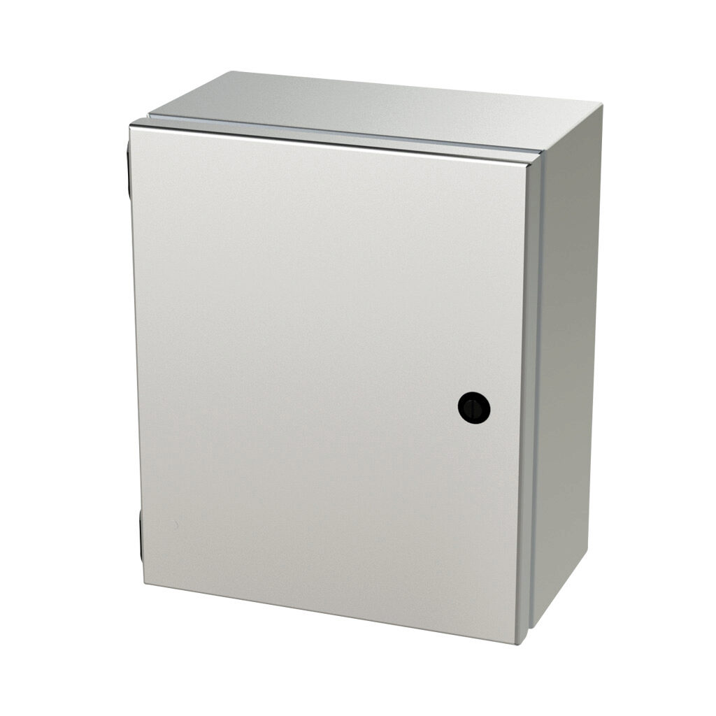 SCE-1210ELJSS6 - Saginaw Enviroline Junction series enclosure, NEMA 3R/4/4X/12/13, 12 x 10 x 6in (HxWxD), wall mount, 316L stainless steel, #4 brush finish, single-door, 1/4-turn semi-flush latch.