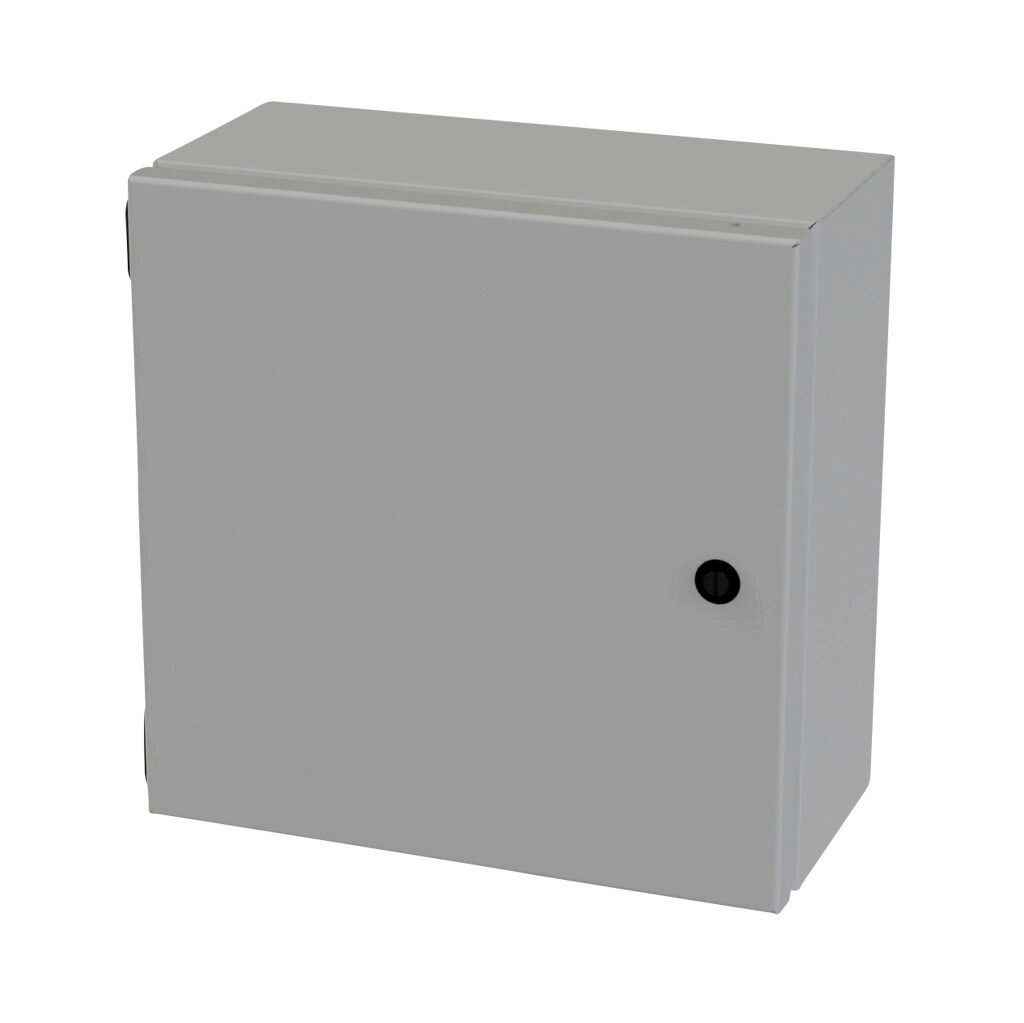 SCE-1212ELJ - Saginaw Enviroline Junction series enclosure, NEMA 3R/4/12/13, 12 x 12 x 6in (HxWxD), wall mount, carbon steel, ANSI 61 gray, powder coat finish, single-door, 1/4-turn semi-flush latch.