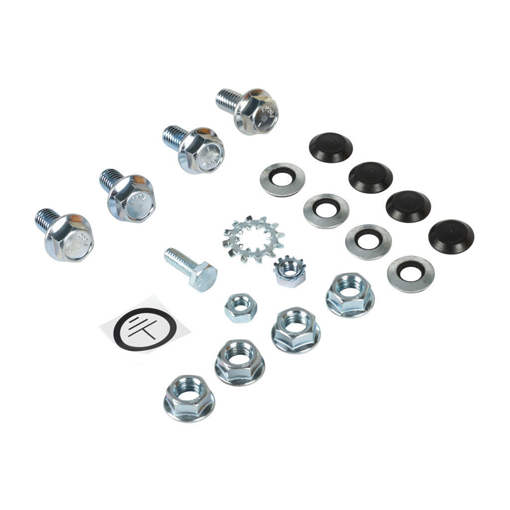 SCE-122191 - Saginaw wall-mount master bolt pack, hex head, carbon steel, zinc plated finish. (4) 3/8-16 x 3/4in mounting bolts, (1) 1/4-20 x 3/4in ground screw, nuts, washers, hole plugs, and grounding label included.