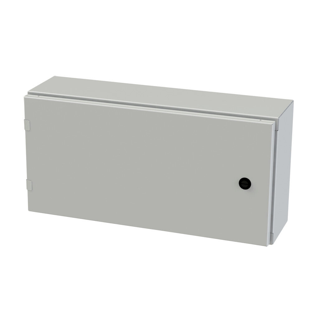 SCE-12EL2406LPLG - Saginaw Enviroline series enclosure, NEMA 3R/4/12/13, 12 x 24 x 6in (HxWxD), wall mount, carbon steel, RAL 7035 light gray, powder coat finish, single-door, 1/4-turn semi-flush latch.