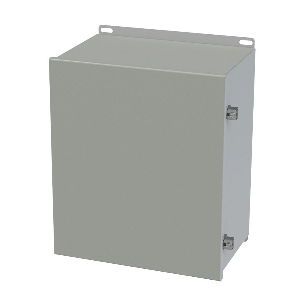 SCE-14128CHNF - Saginaw enclosure, NEMA 3R/4/12/13, 14 x 12 x 8in (HxWxD), wall mount, carbon steel, ANSI 61 gray, powder coat finish, single-door, stainless steel clamps.