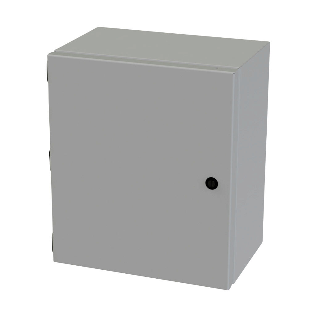 SCE-14128ELJ - Saginaw Enviroline Junction series enclosure, NEMA 3R/4/12/13, 14 x 12 x 8in (HxWxD), wall mount, carbon steel, ANSI 61 gray, powder coat finish, single-door, 1/4-turn semi-flush latch.