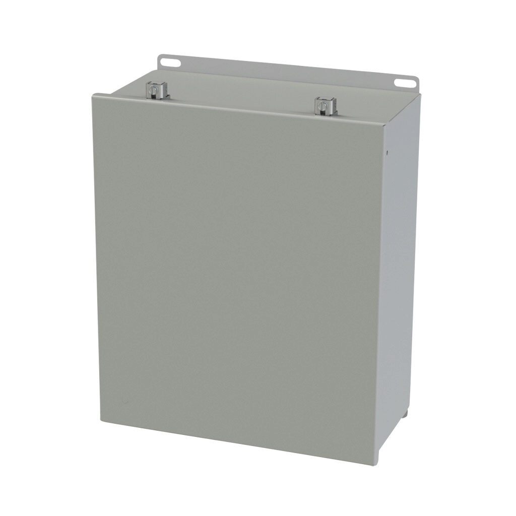 SCE-1412CHSNF - Saginaw enclosure, NEMA 3R/4/12/13, 12 x 14 x 6in (HxWxD), wall mount, carbon steel, ANSI 61 gray, powder coat finish, single-door, stainless steel clamps.