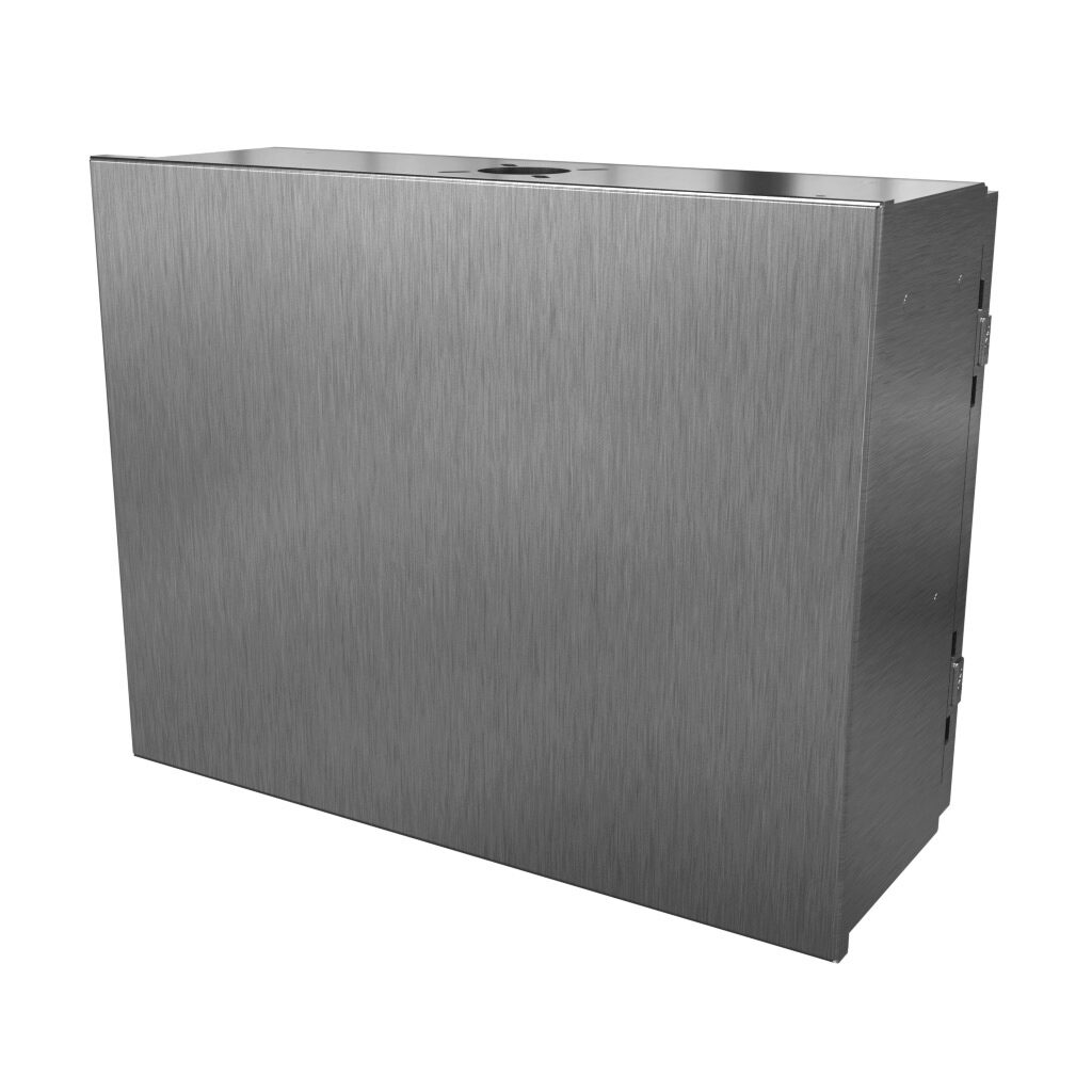 SCE-14HMI1806SSLP - Saginaw HMI Enclosure, NEMA 3R/4/4X/12/13, 14 x 18 x 6in (HxWxD), suspension or pedestal mount, dual access, 304 stainless steel, #4 brush finish, screw cover front, single door rear, 1/4-turn semi-flush latch.