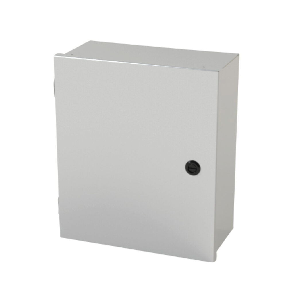 SCE-14N1206LP - Saginaw enclosure, NEMA 1, 14 x 12 x 6in (HxWxD), wall mount, carbon steel, ANSI 61 gray, powder coat finish, single-door, 1/4-turn semi-flush latch.