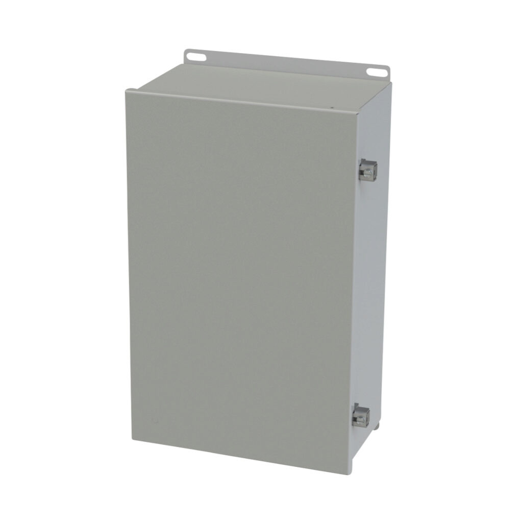 SCE-16106CHNF - Saginaw enclosure, NEMA 3R/4/12/13, 16 x 10 x 6in (HxWxD), wall mount, carbon steel, ANSI 61 gray, powder coat finish, single-door, stainless steel clamps.