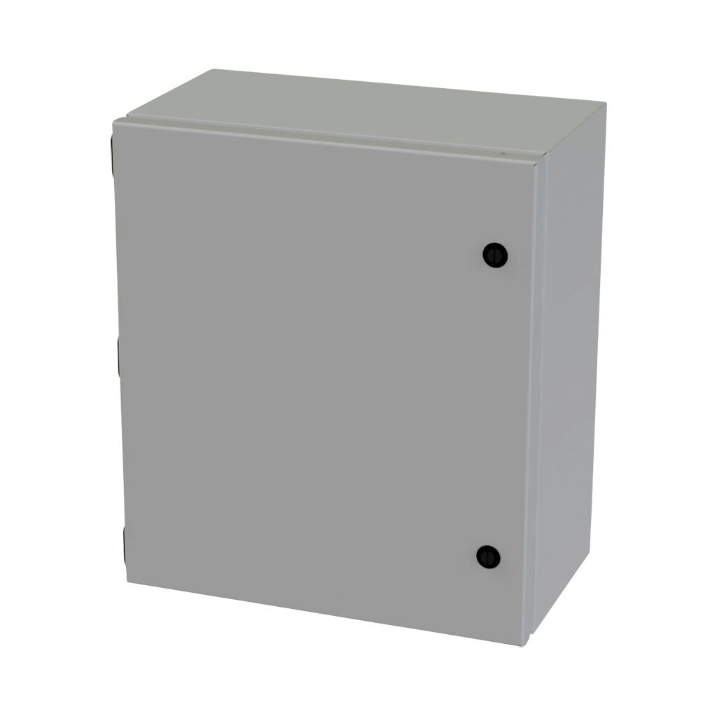 SCE-16148ELJ - Saginaw Enviroline Junction series enclosure, NEMA 3R/4/12/13, 16 x 14 x 8in (HxWxD), wall mount, carbon steel, ANSI 61 gray, powder coat finish, single-door, 1/4-turn semi-flush latch.