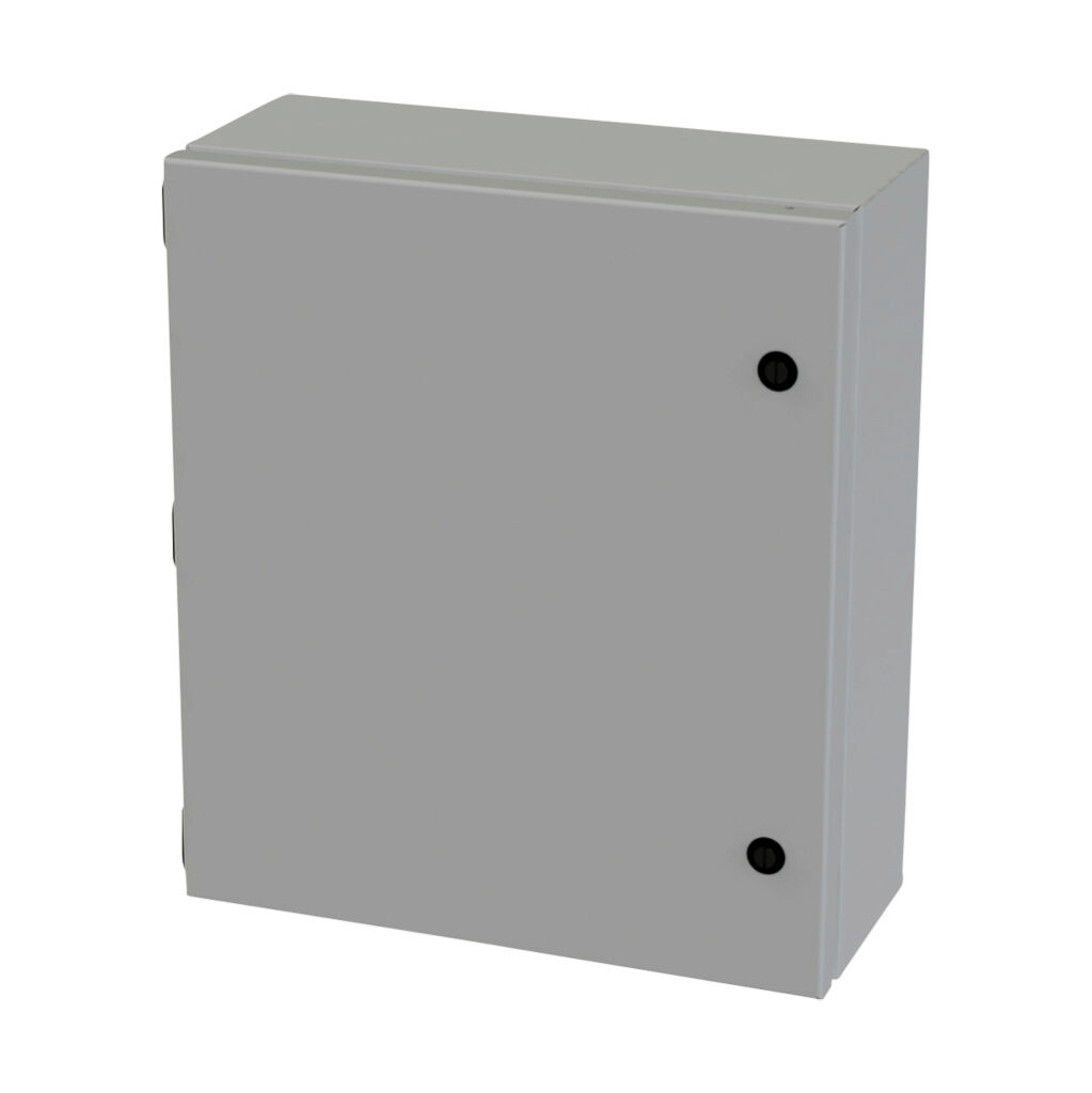 SCE-1614ELJ - Saginaw Enviroline Junction series enclosure, NEMA 3R/4/12/13, 16 x 14 x 6in (HxWxD), wall mount, carbon steel, ANSI 61 gray, powder coat finish, single-door, 1/4-turn semi-flush latch.