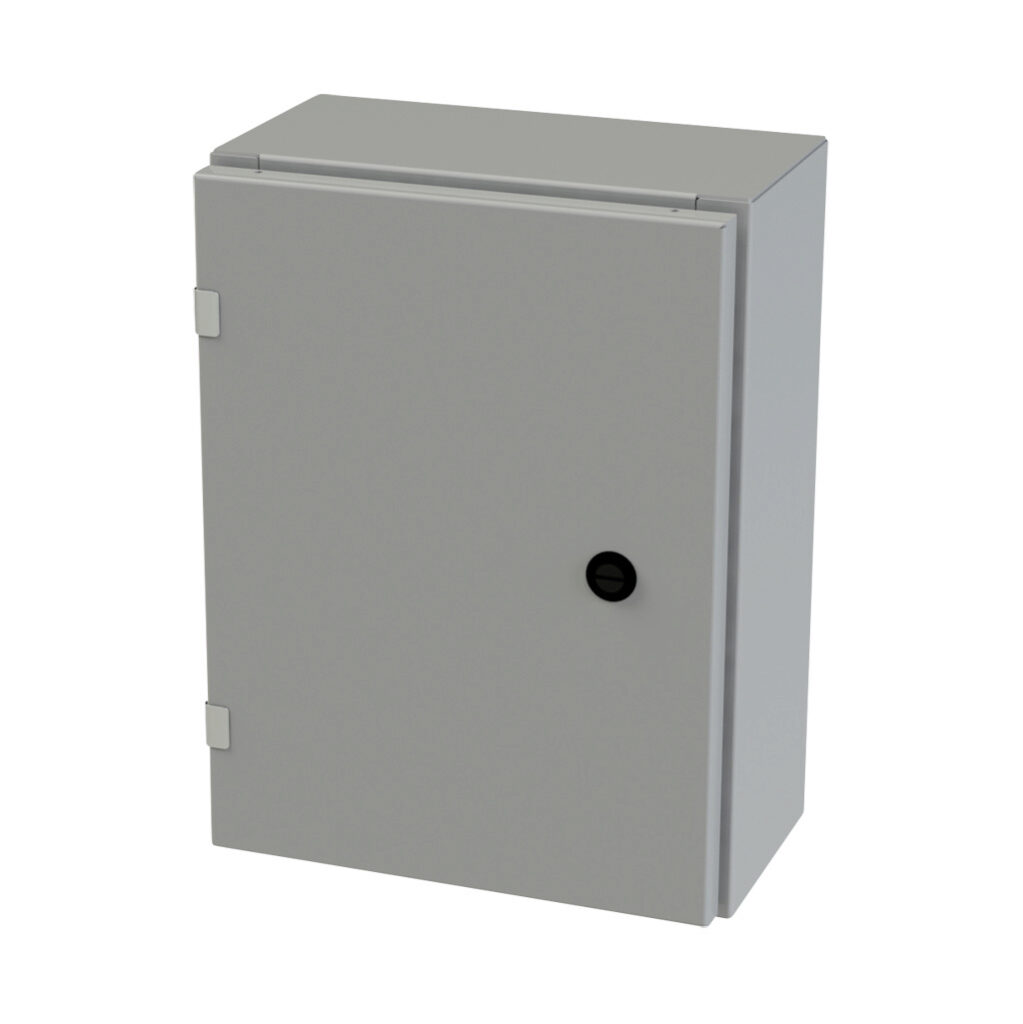 SCE-16EL1206LP - Saginaw Enviroline series enclosure, NEMA 3R/4/12/13, 16 x 12 x 6in (HxWxD), wall mount, carbon steel, ANSI 61 gray, powder coat finish, single-door, 1/4-turn semi-flush latch.