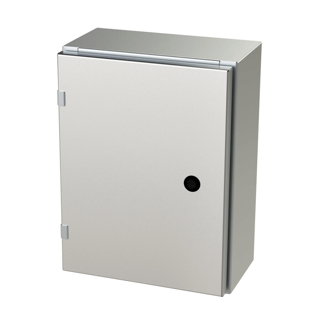 SCE-16EL1206SS6LP - Saginaw Enviroline series enclosure, NEMA 3R/4/4X/12/13, 16 x 12 x 6in (HxWxD), wall mount, 316L stainless steel, #4 brush finish, single-door, 1/4-turn semi-flush latch.