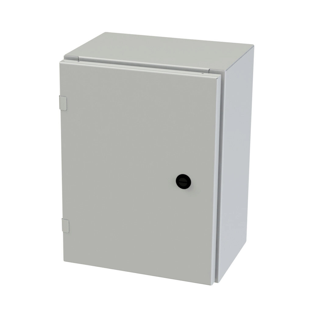SCE-16EL1208LPLG - Saginaw Enviroline series enclosure, NEMA 3R/4/12/13, 16 x 12 x 8in (HxWxD), wall mount, carbon steel, RAL 7035 light gray, powder coat finish, single-door, 1/4-turn semi-flush latch.