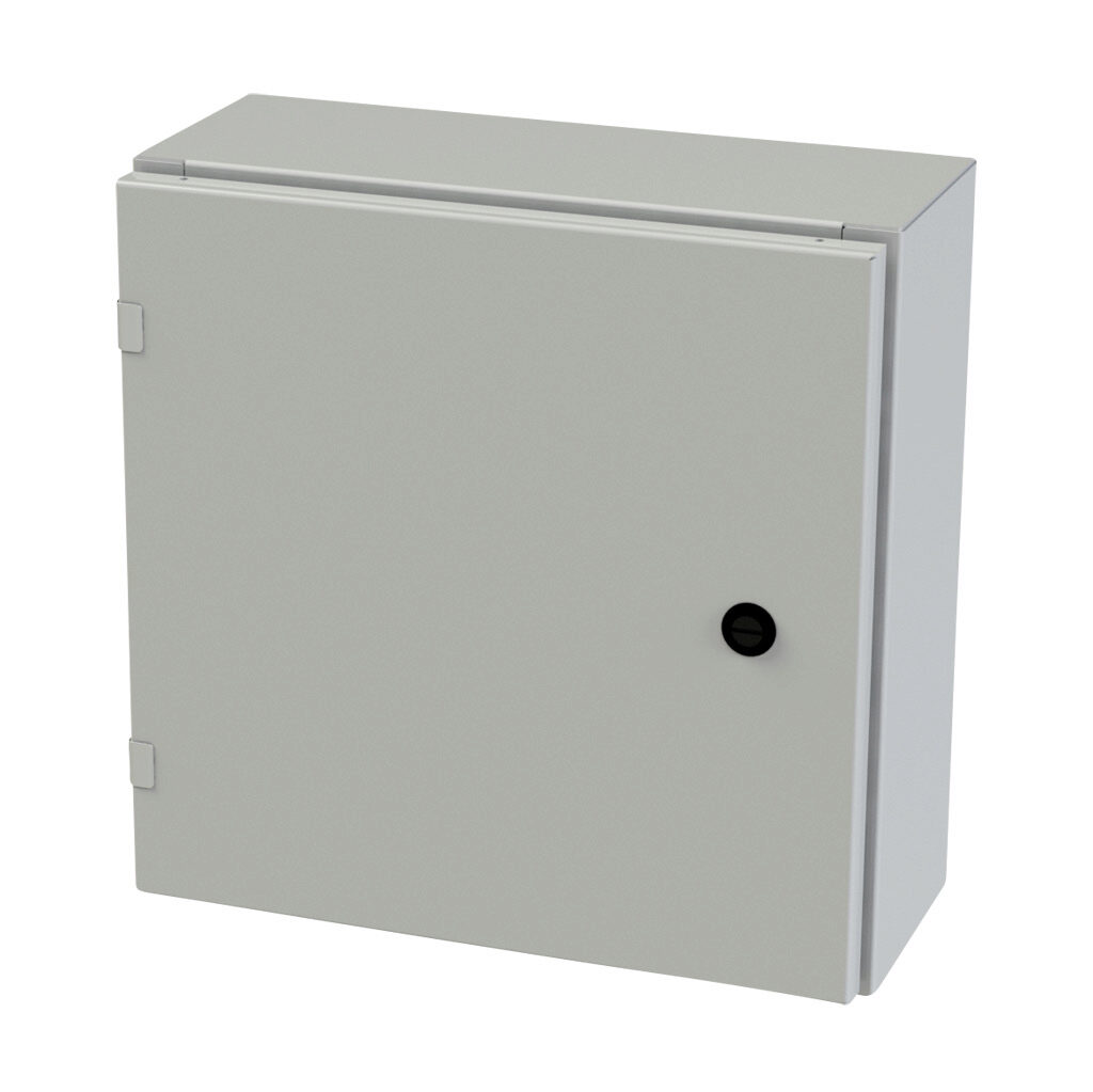 SCE-16EL1606LPLG - Saginaw Enviroline series enclosure, NEMA 3R/4/12/13, 16 x 16 x 6in (HxWxD), wall mount, carbon steel, RAL 7035 light gray, powder coat finish, single-door, 1/4-turn semi-flush latch.