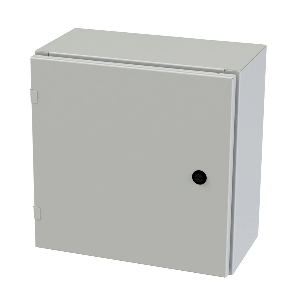 SCE-16EL1608LPLG - Saginaw Enviroline series enclosure, NEMA 3R/4/12/13, 16 x 16 x 8in (HxWxD), wall mount, carbon steel, RAL 7035 light gray, powder coat finish, single-door, 1/4-turn semi-flush latch.