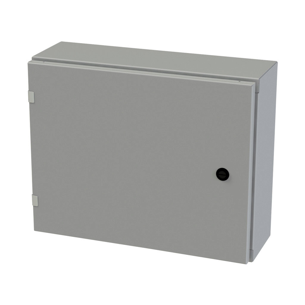 SCE-16EL2006LP - Saginaw Enviroline series enclosure, NEMA 3R/4/12/13, 16 x 20 x 6in (HxWxD), wall mount, carbon steel, ANSI 61 gray, powder coat finish, single-door, 1/4-turn semi-flush latch.